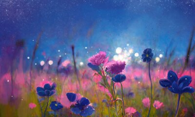 Obraz Różowa i niebieska łąka