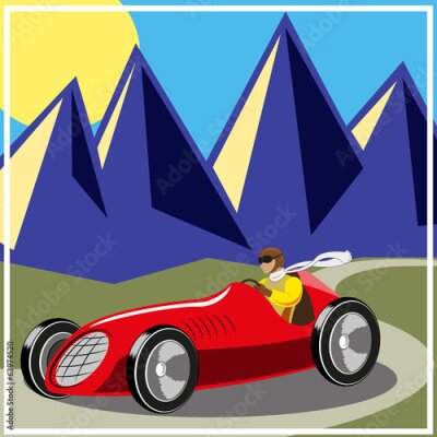 Obraz Samochód sportowy w górskim krajobrazie
