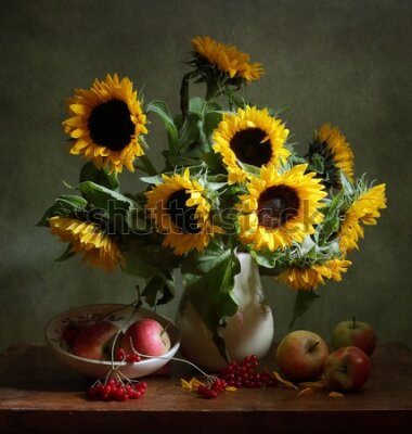 Obraz Słoneczniki w wazonie jako martwa natura