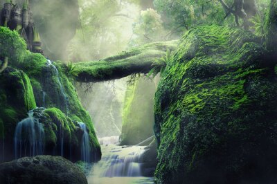Obraz Tropikalna dżungla z wodospadem