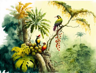 Obraz Tropikalny krajobraz z ptakami