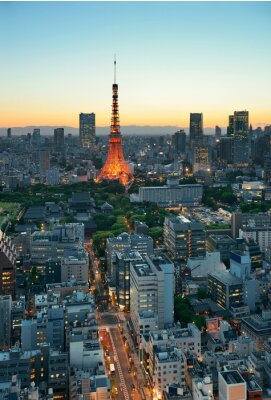 Wieżowce na nocnym niebie Tokio