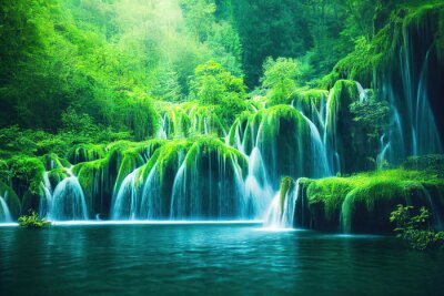 Obraz Wodospad w zielonym lesie