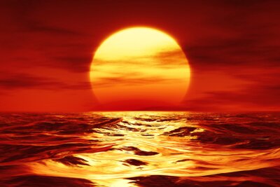 Obraz Zachód słońca nad morzem w odcieniach czerwieni
