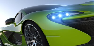 Obraz Zbliżenie na zielony nowoczesny samochód sportowy